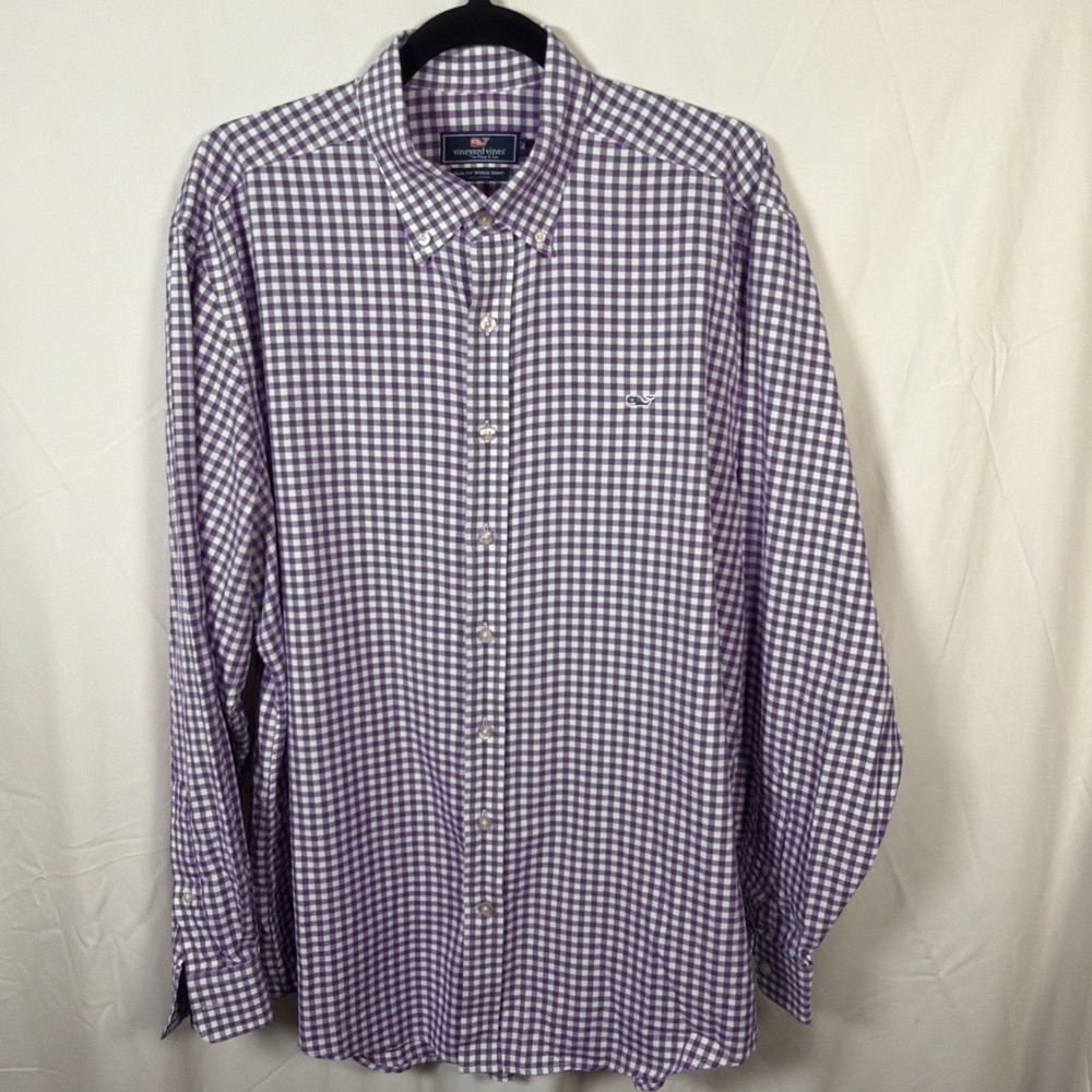 Vineyard Vines Slim Fit Whale Shirt Mens XL Purple Gingham Button‎ Down